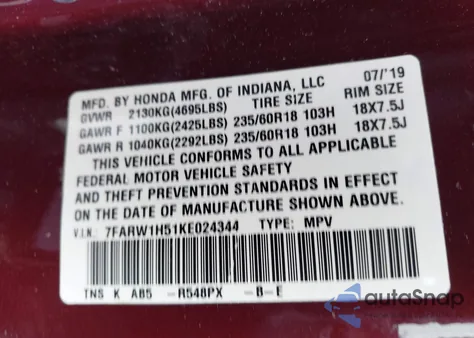 2019 Honda Cr-V Ex from USA, damaged, VIN 7FARW1H51KE024344